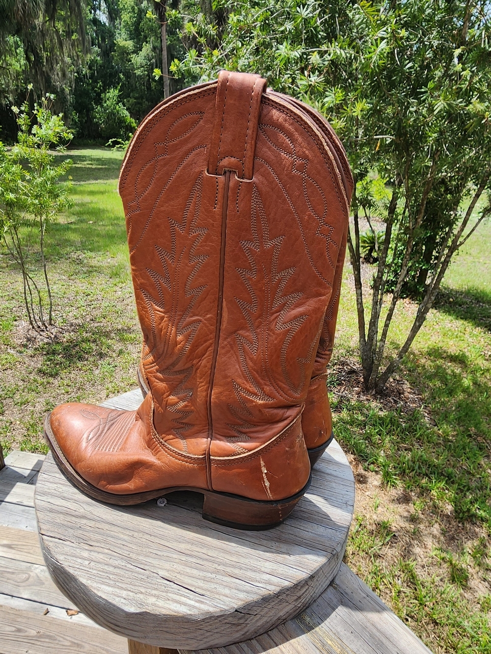 Women's Tan Leather Western Heeled Boots  Size 6-7. - Picture 5 of 16